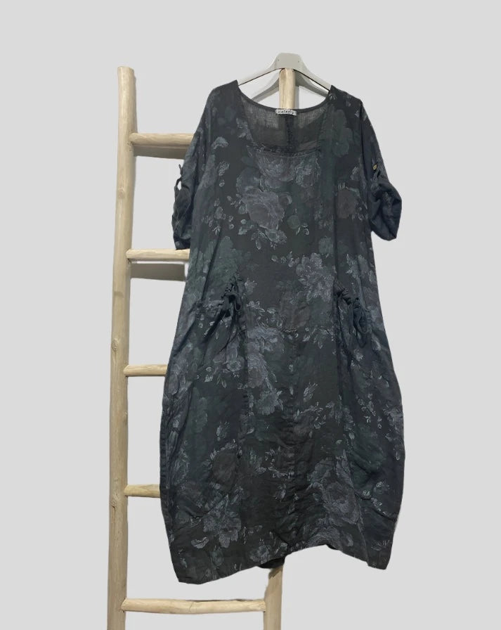 Made In Italy Linen Floral Dress-Katze Boutique