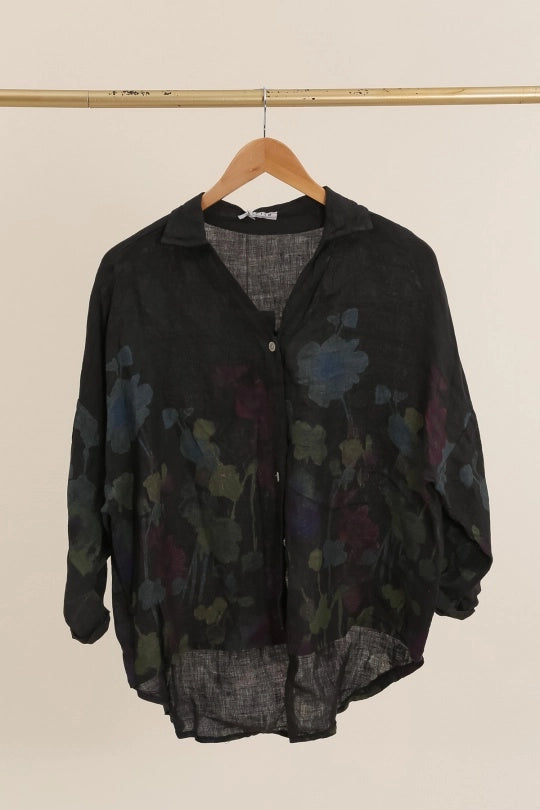 Hi-Low Floral Linen Blouse