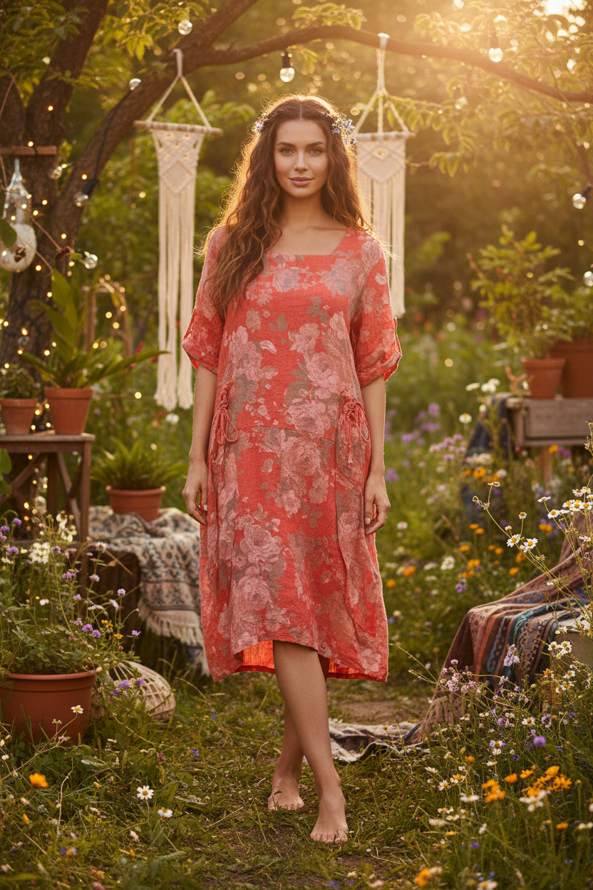 Made in Italy Linen Floral Dress | Katze Boutique