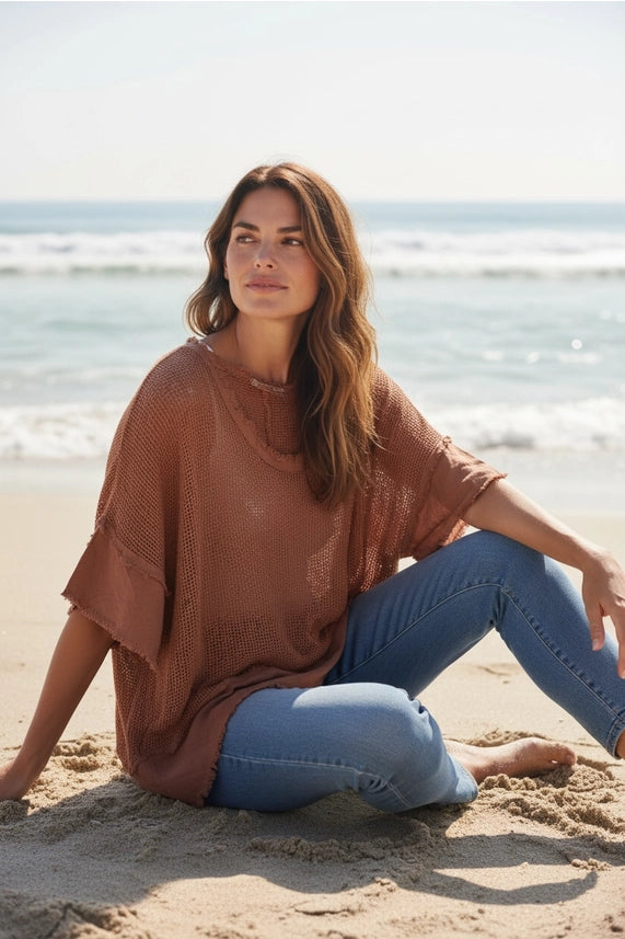 Bohemian Cotton Knit Blouse-Katze Boutique