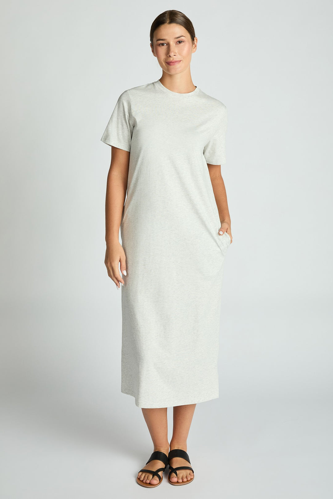 Heather Grey Cotton T-Shirt Midi Dress