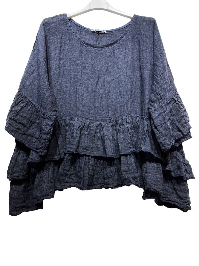 Italian Linen Crop Top | Made in Italy Ruffle Top | Katze Boutique