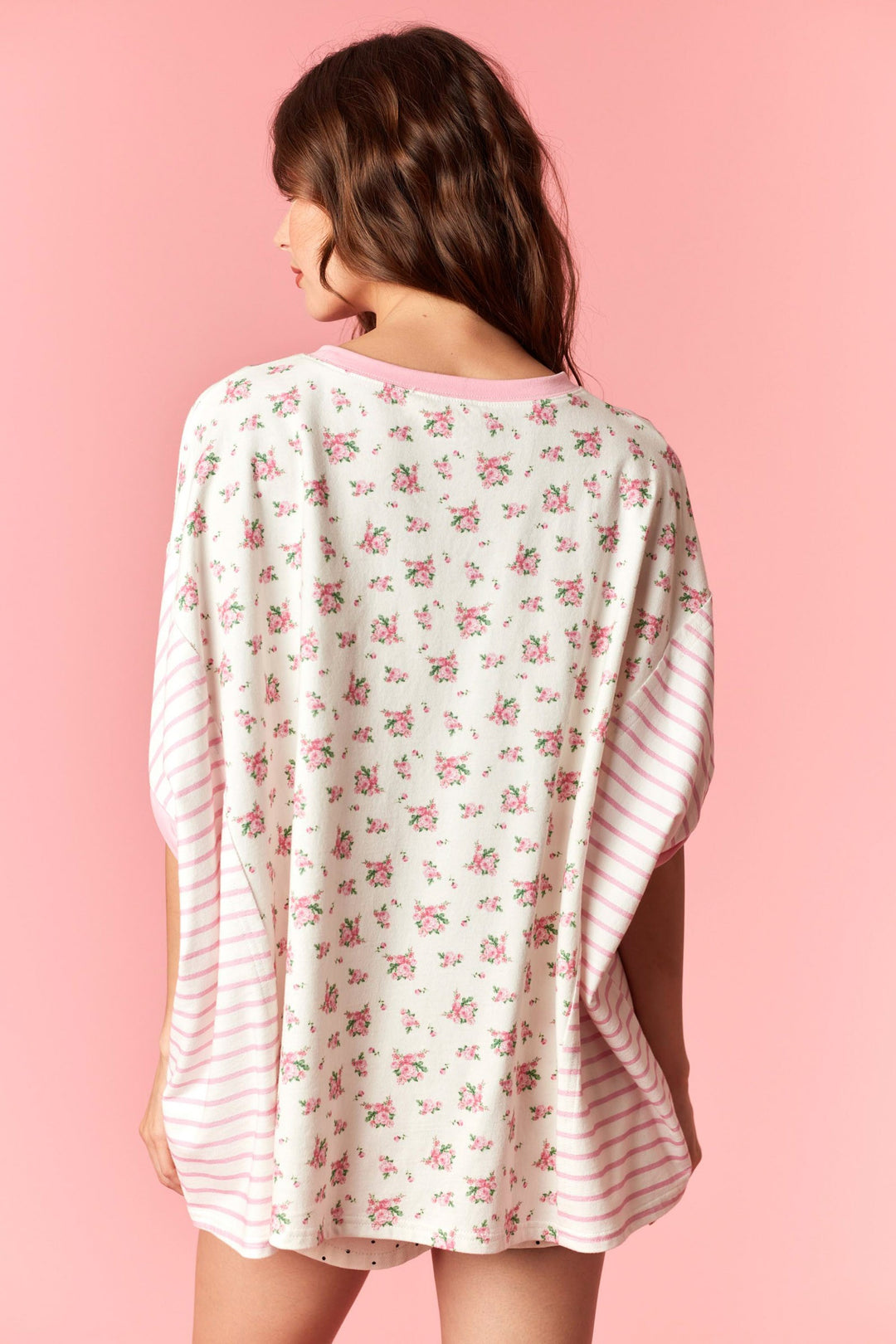 Ditsy Flower Printed With Stripe Cotton Jersey Top