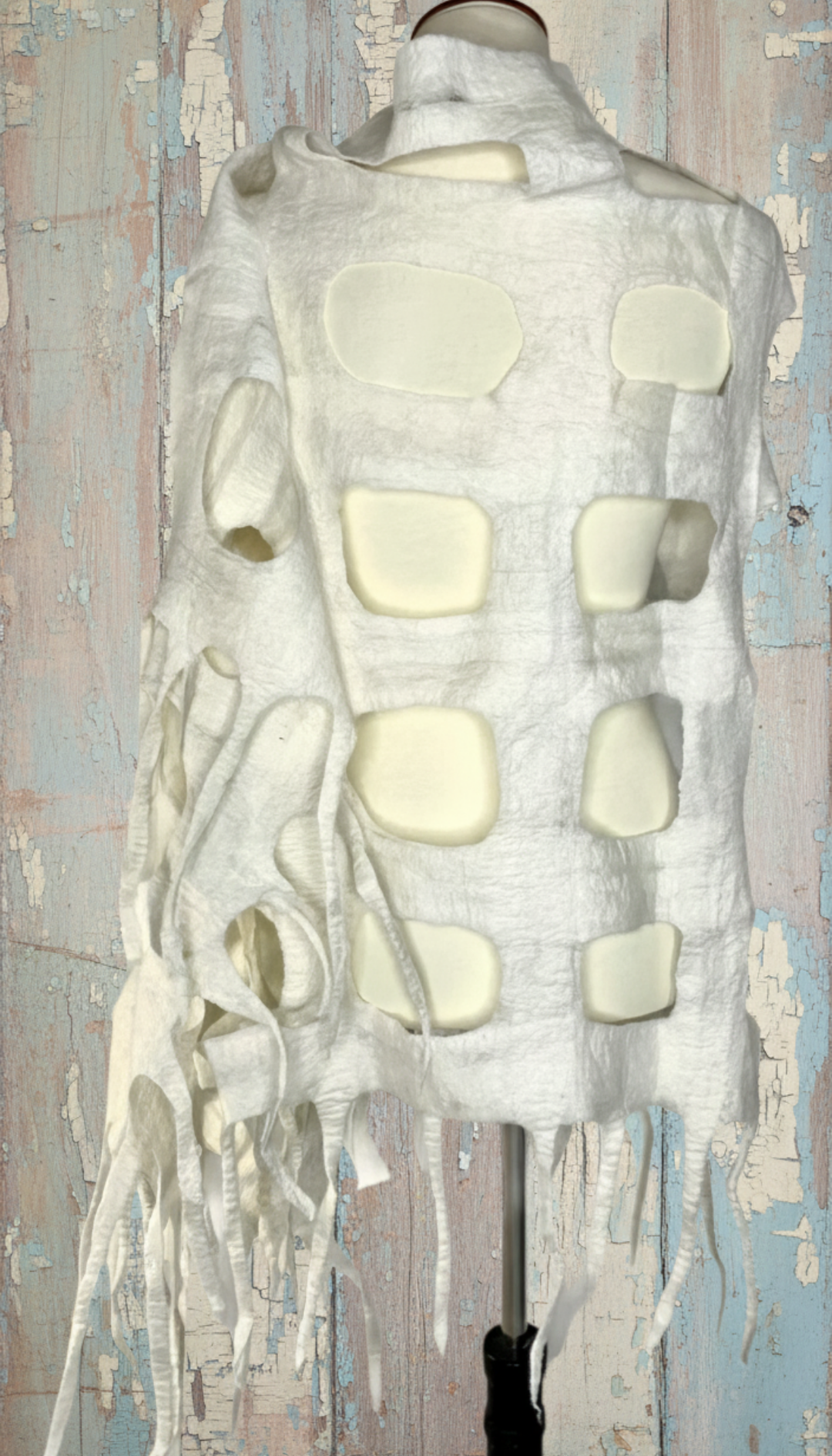 Wearable Art Felted Wool Windowpane Scarf Shawl Wrap-Katze Boutique