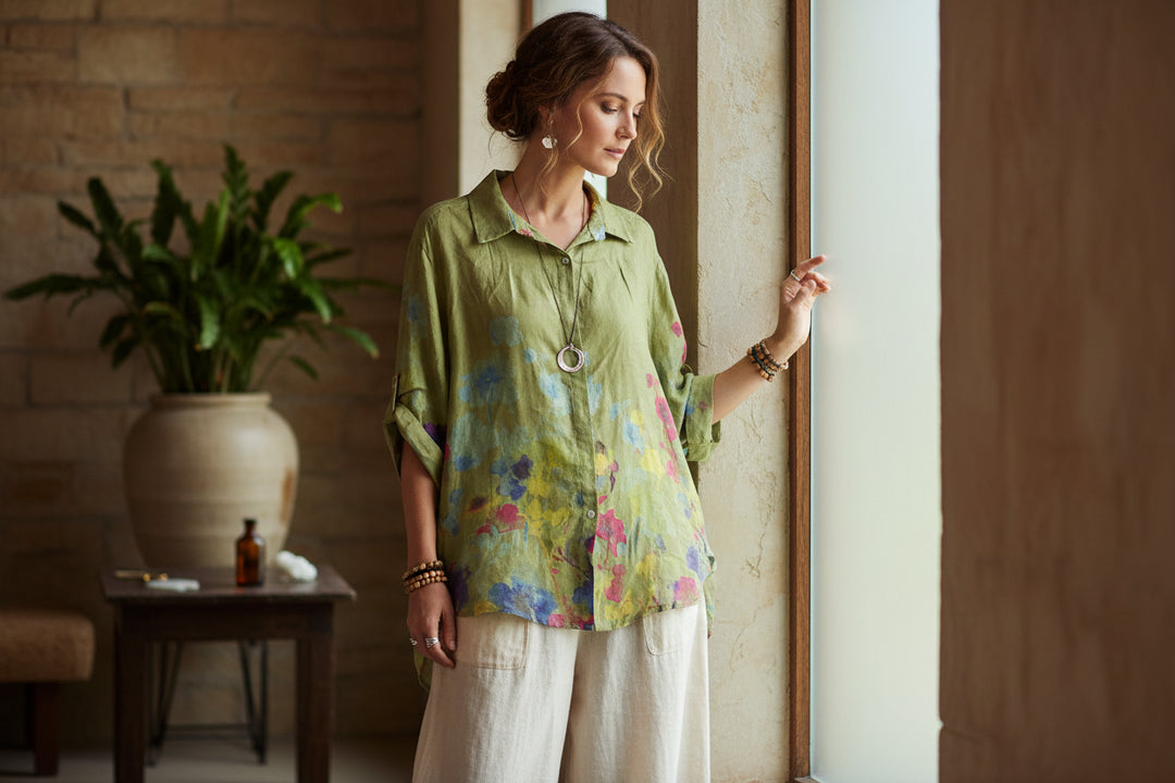 Colette Floral Print Linen Blouse