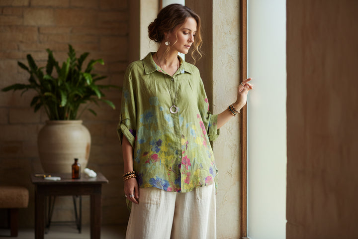 Colette Floral Print Linen Blouse