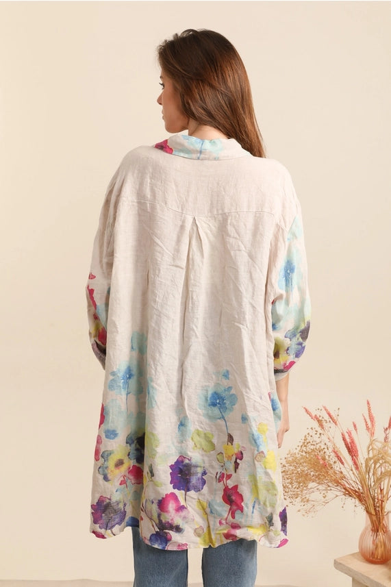 Made In Italy Floral Print Linen Blouse