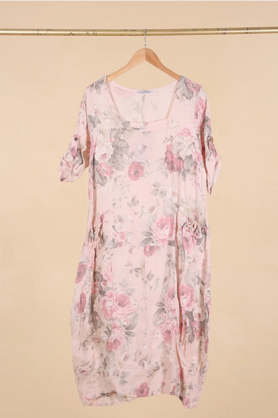 Made In Italy Linen Floral Dress-Katze Boutique