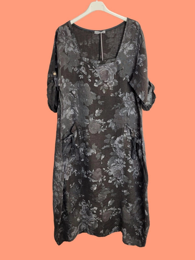 Made In Italy Linen Floral Dress-Katze Boutique