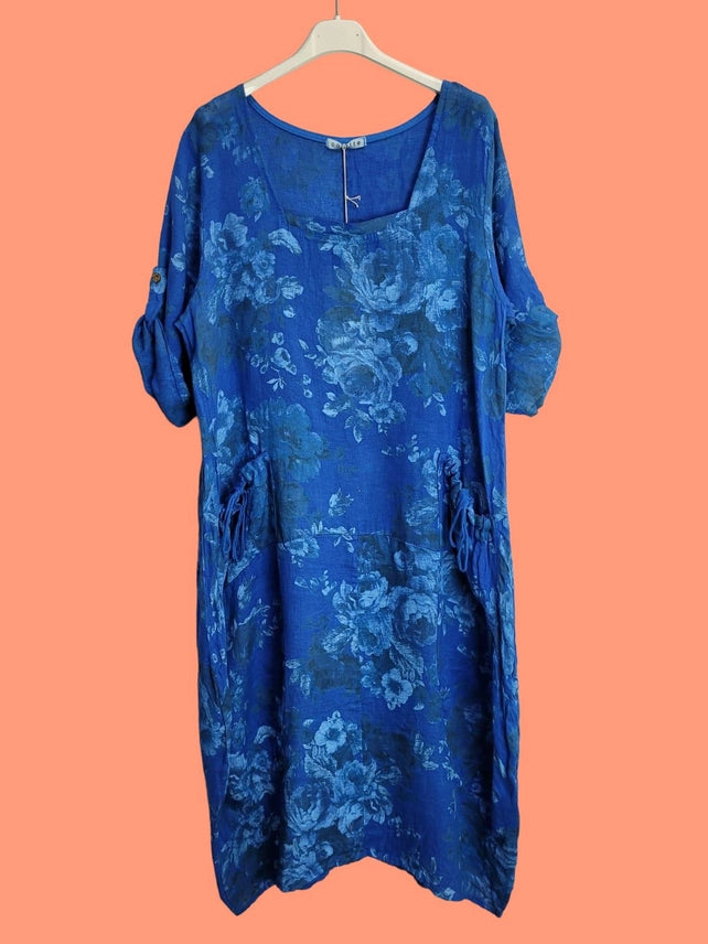 Made In Italy Linen Floral Dress-Katze Boutique