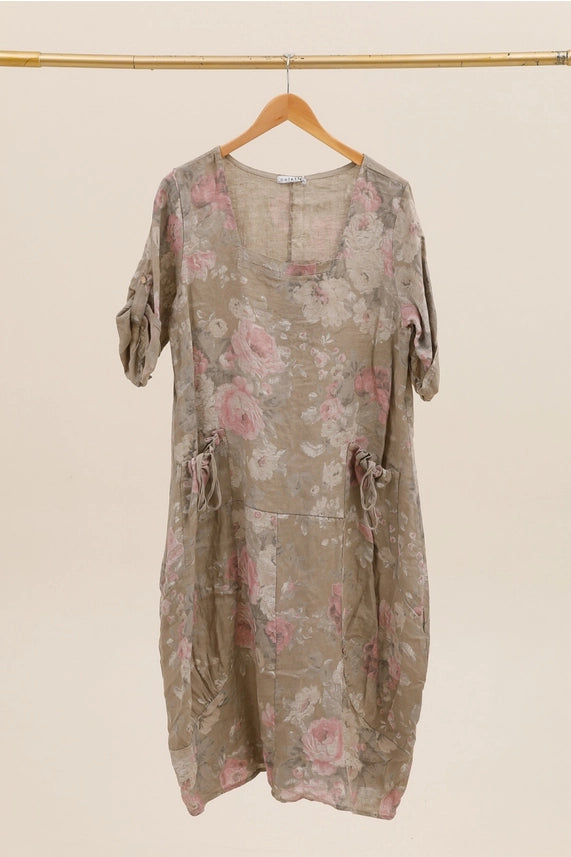 Made In Italy Linen Floral Dress-Katze Boutique
