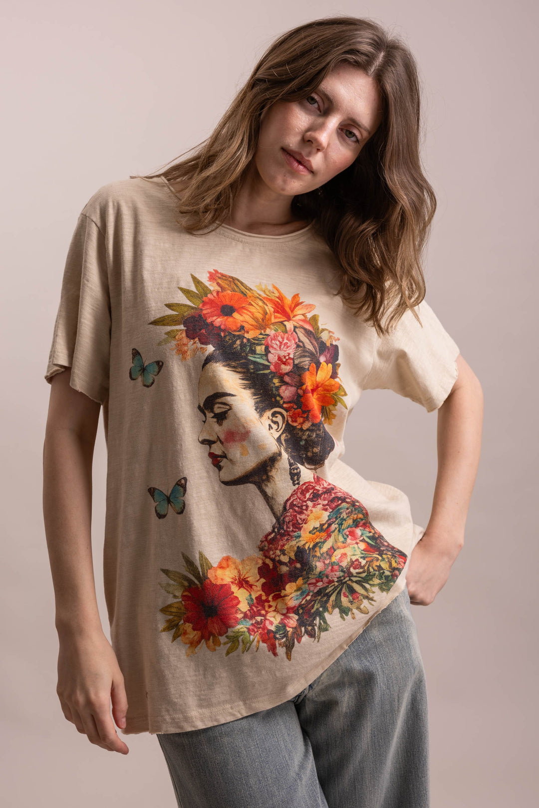 BlueVelvet Floral Portrait Graphic Short Sleeve T Shirt-Katze Boutique