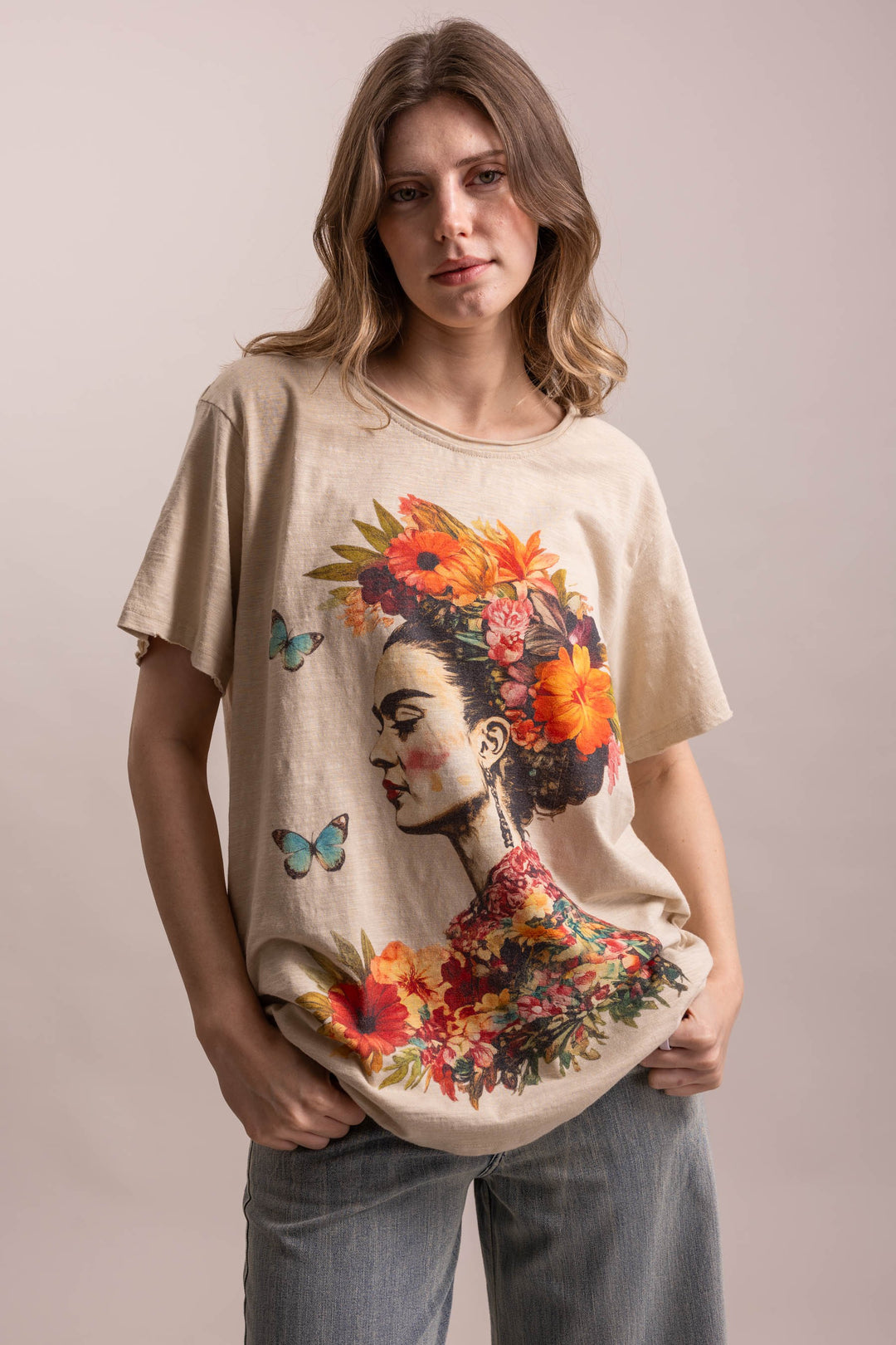 BlueVelvet Floral Portrait Graphic Short Sleeve T Shirt-Katze Boutique
