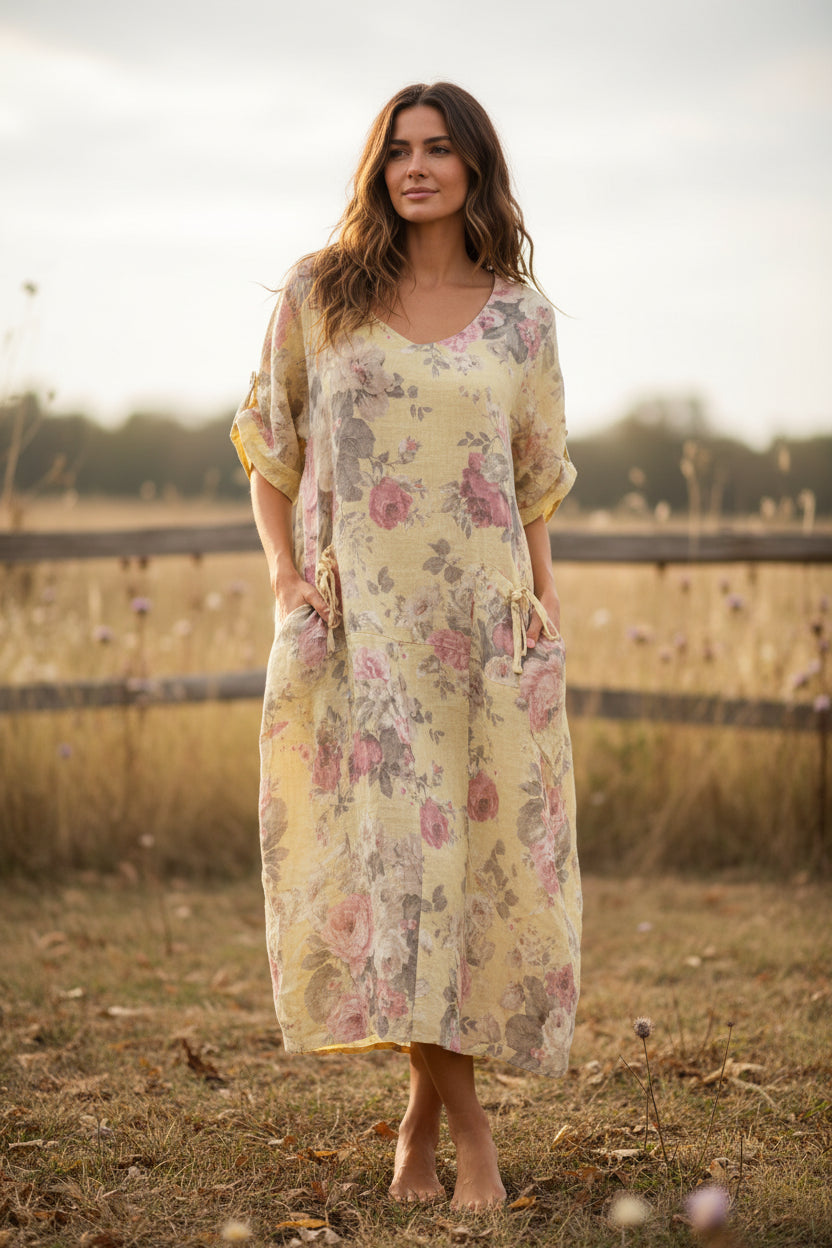 Made in Italy Linen Floral Dress | Katze Boutique