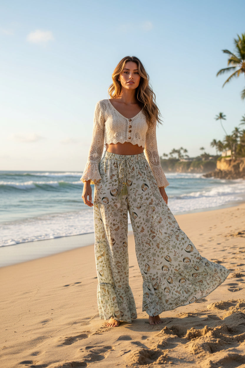 Flowy Celestial Wide Leg Boho Witchy Pants-Katze Boutique