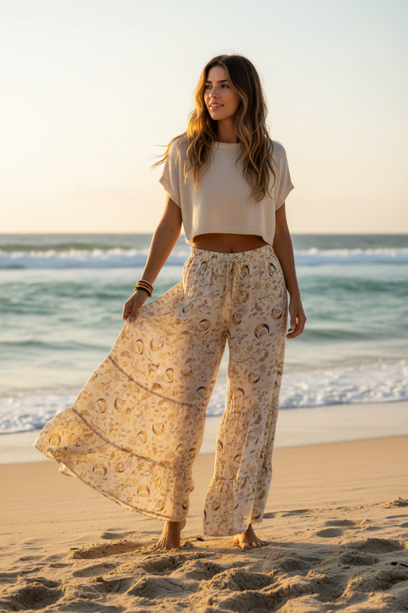 Flowy Celestial Wide Leg Boho Witchy Pants-Katze Boutique