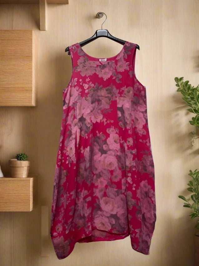 Made In Italy Linen Floral Sleeveless Dress