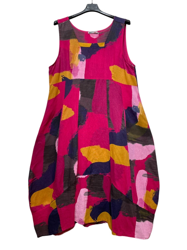 Abstract Artistic Print Linen Dress-Katze Boutique