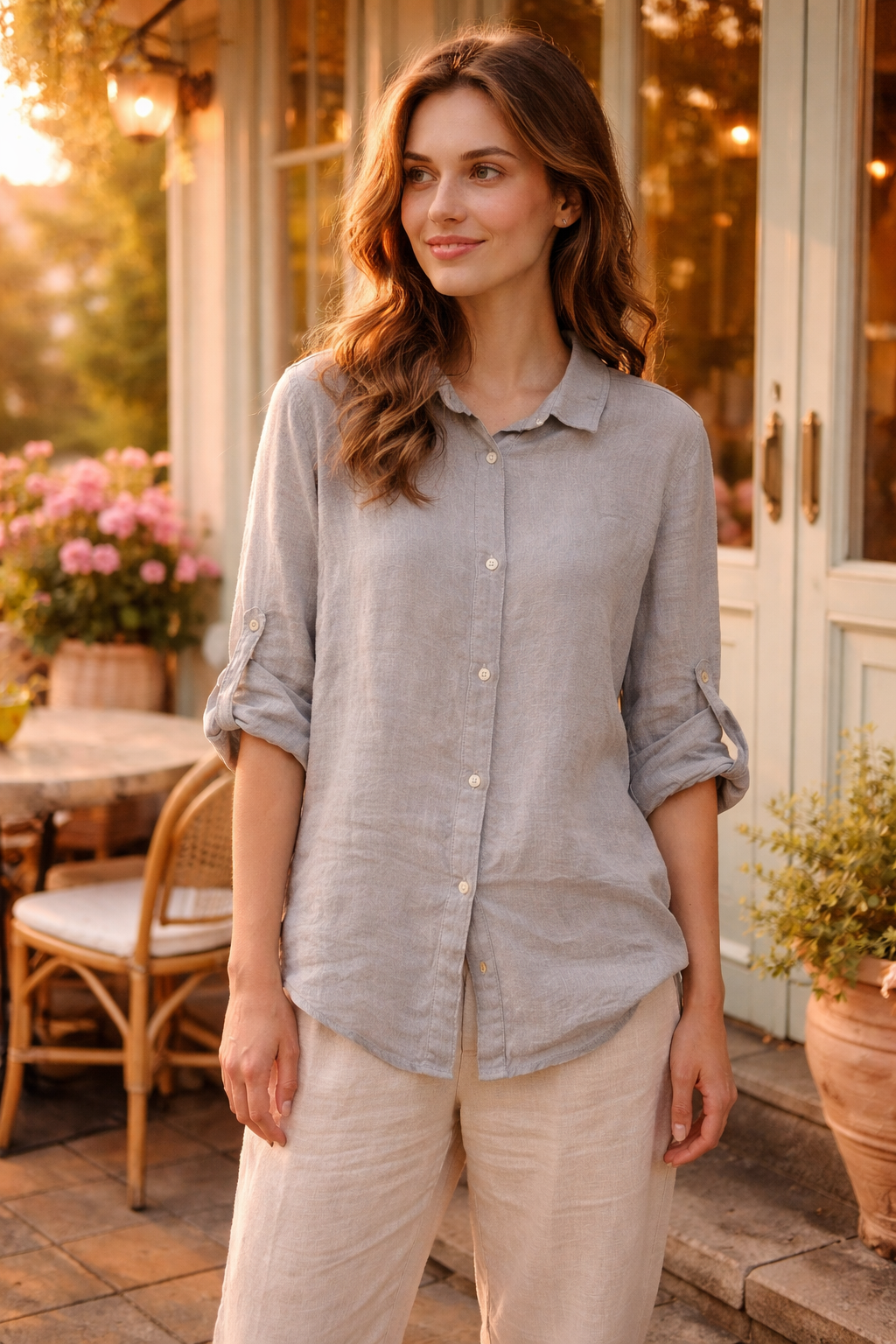 Italian Linen Shirt - Asymmetrical Hem 3/4 Sleeve