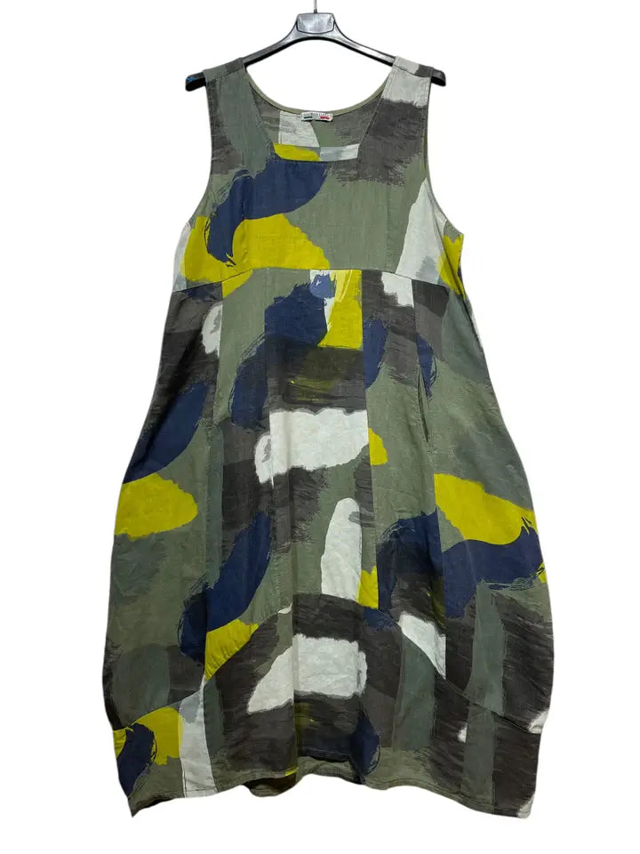 Abstract Artistic Print Linen Dress