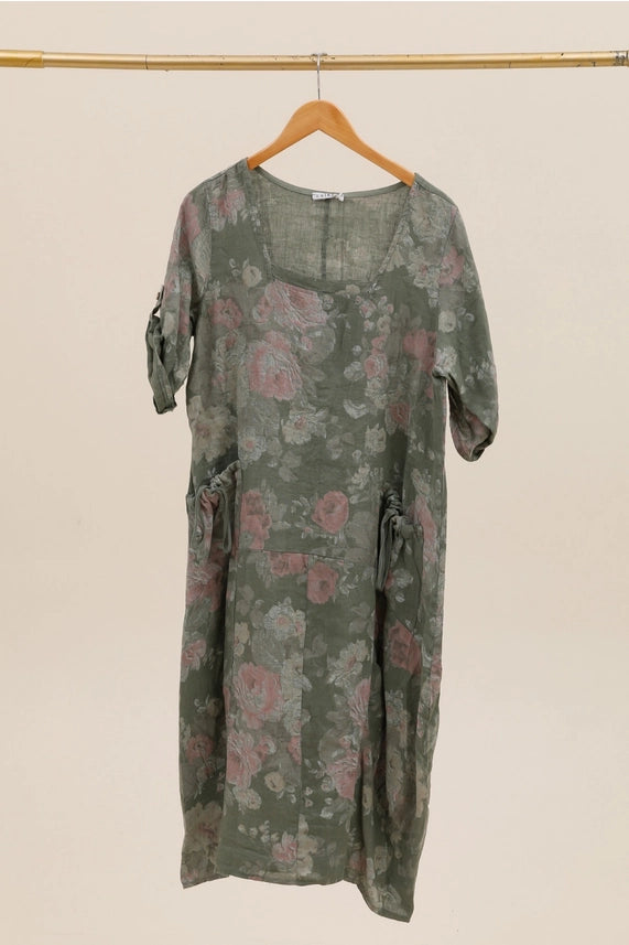 Made In Italy Linen Floral Dress