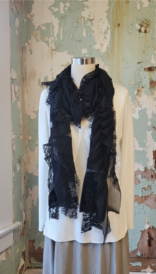 Handmade Patchwork Artisan Black Scarf-Katze Boutique