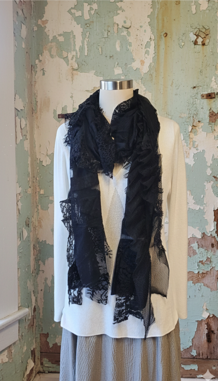 Handmade Patchwork Artisan Black Scarf-Katze Boutique