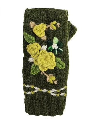 Handmade Knit Fingerless Floral Gloves-Katze Boutique
