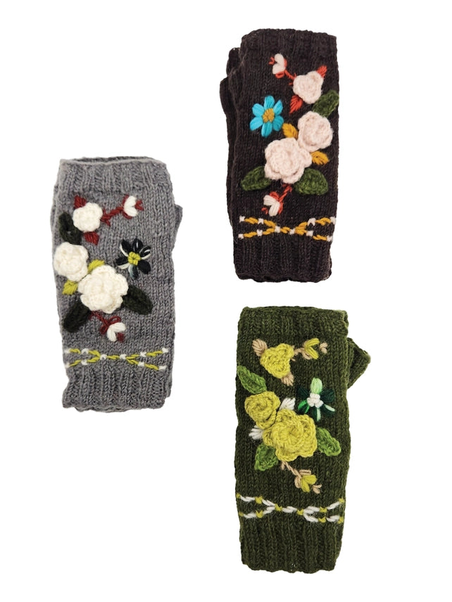 Handmade Knit Fingerless Floral Gloves-Katze Boutique