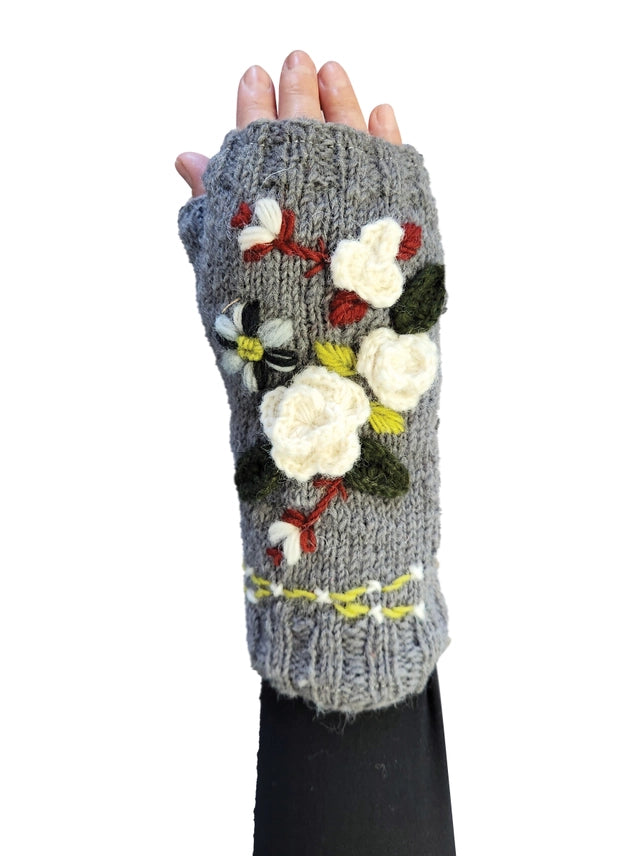 Handmade Knit Fingerless Floral Gloves-Katze Boutique