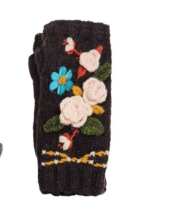 Handmade Knit Fingerless Floral Gloves-Katze Boutique
