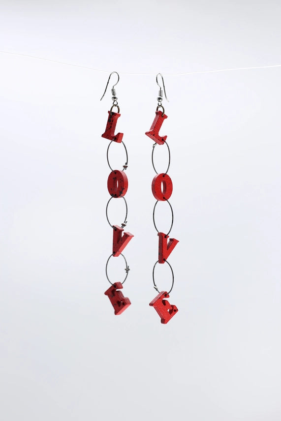 Jianhui London Wooden LOVE Red letters Earrings-Katze Boutique