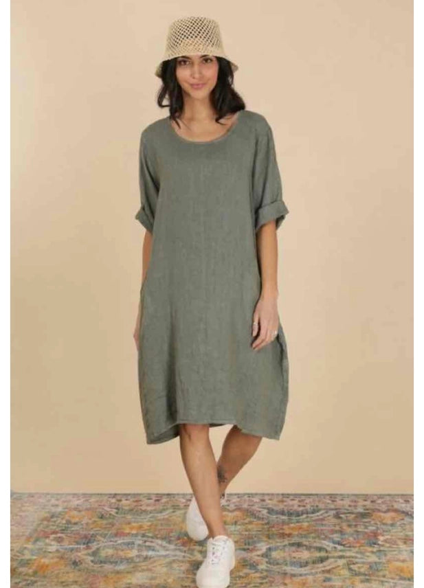 Made In Italy Washable Linen Midi Dress