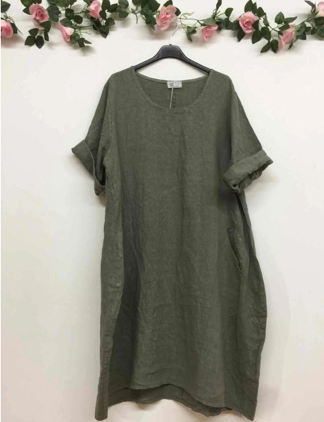 Made In Italy Washable Linen Midi Dress