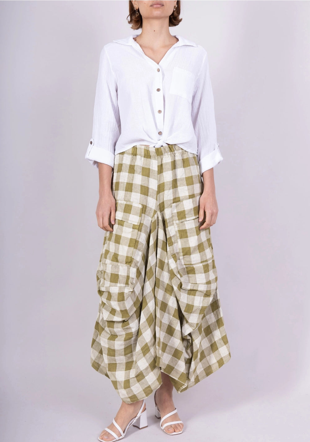 Linen Skirt With Pockets Gingham Check-Katze Boutique