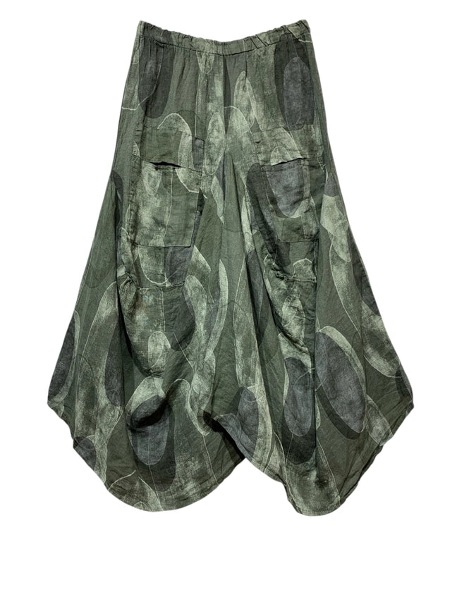 Made In Italy Linen Skirt With Pockets Round Print-Katze Boutique