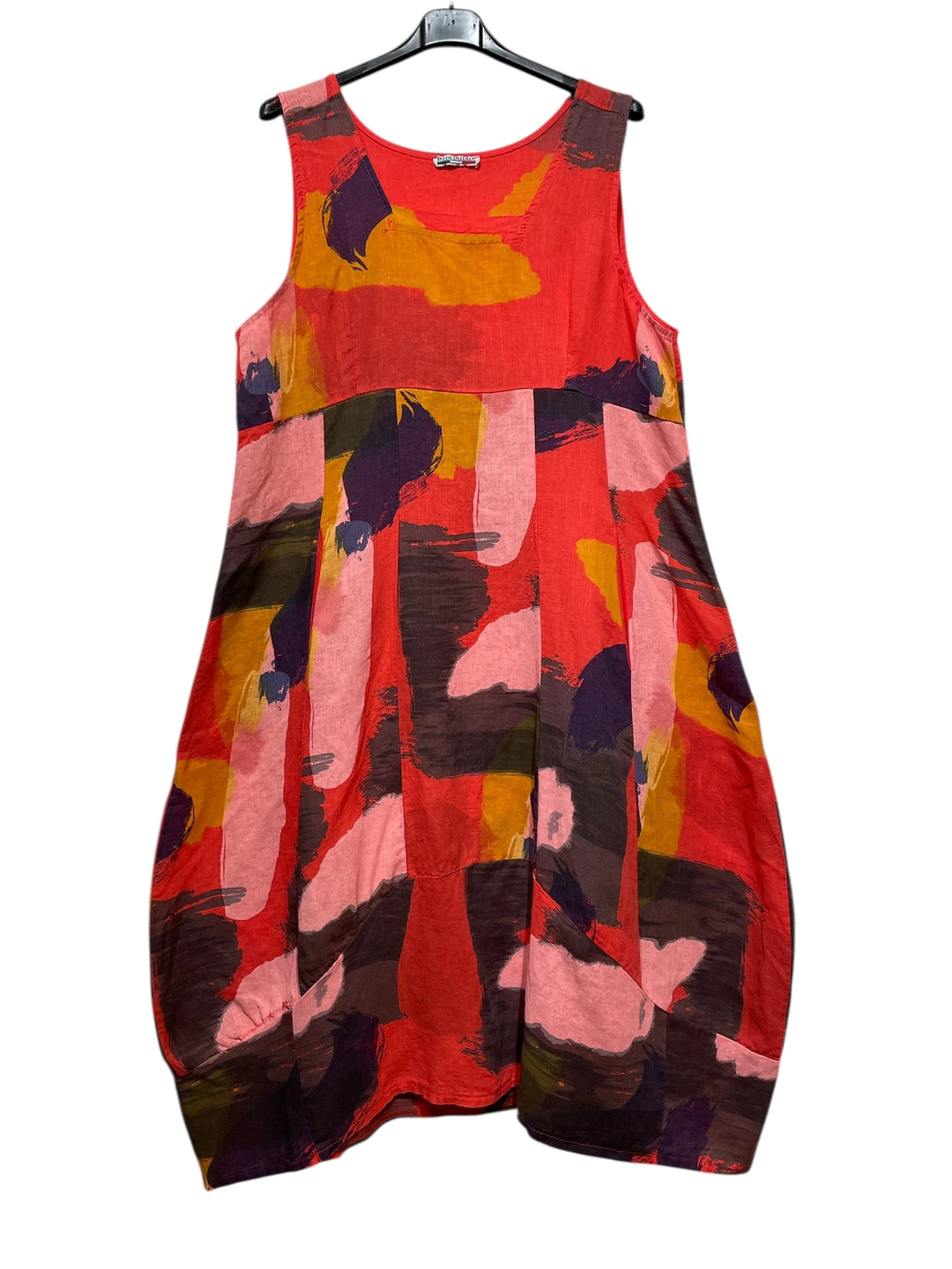 Abstract Artistic Print Linen Dress-Katze Boutique