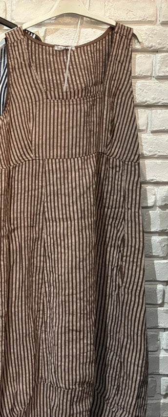 Made in Italy Premium Linen Striped Maxi Dress – Sleeveless, Pockets