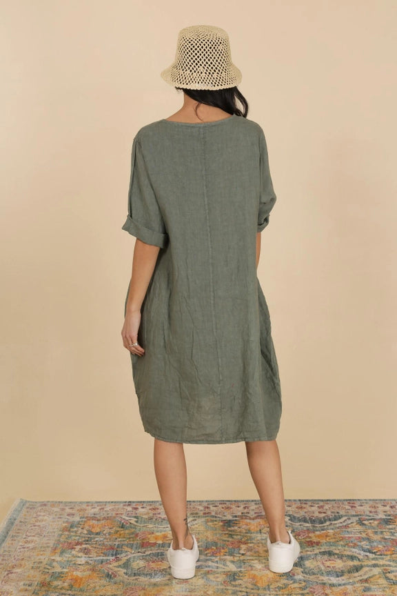 Colette Made in Italy Green Linen Midi Dress | Katze Boutique