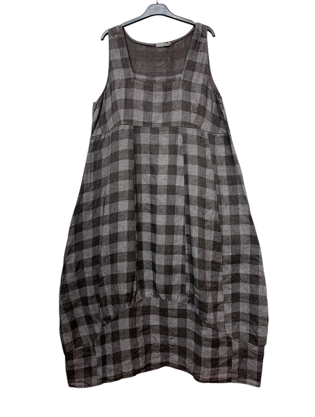 Colette 100% Linen Plaid Sleeveless Dress – Side Pockets, Made in Italy