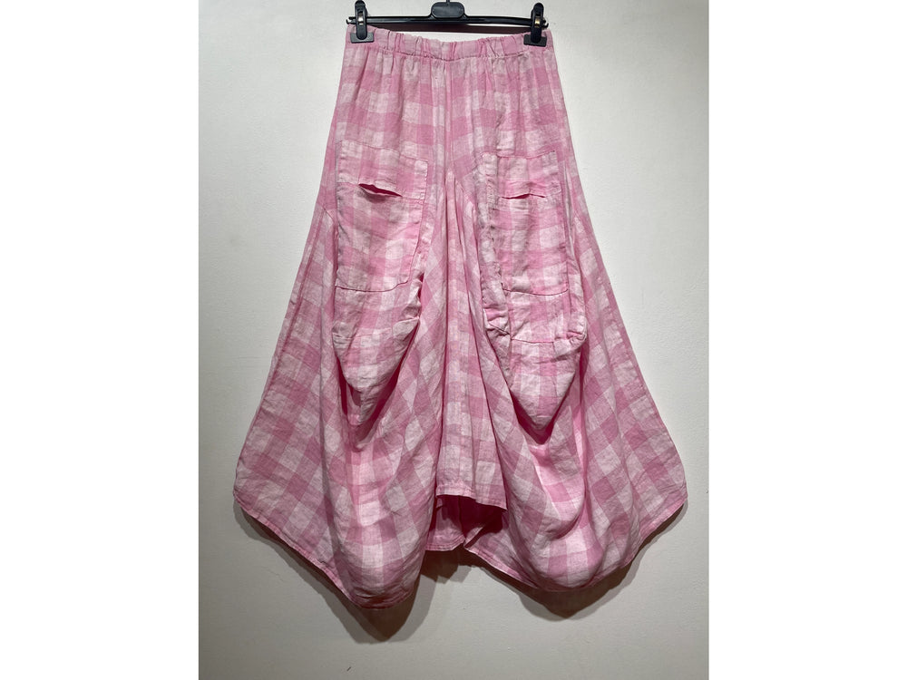 Linen Skirt With Pockets Gingham Check-Katze Boutique