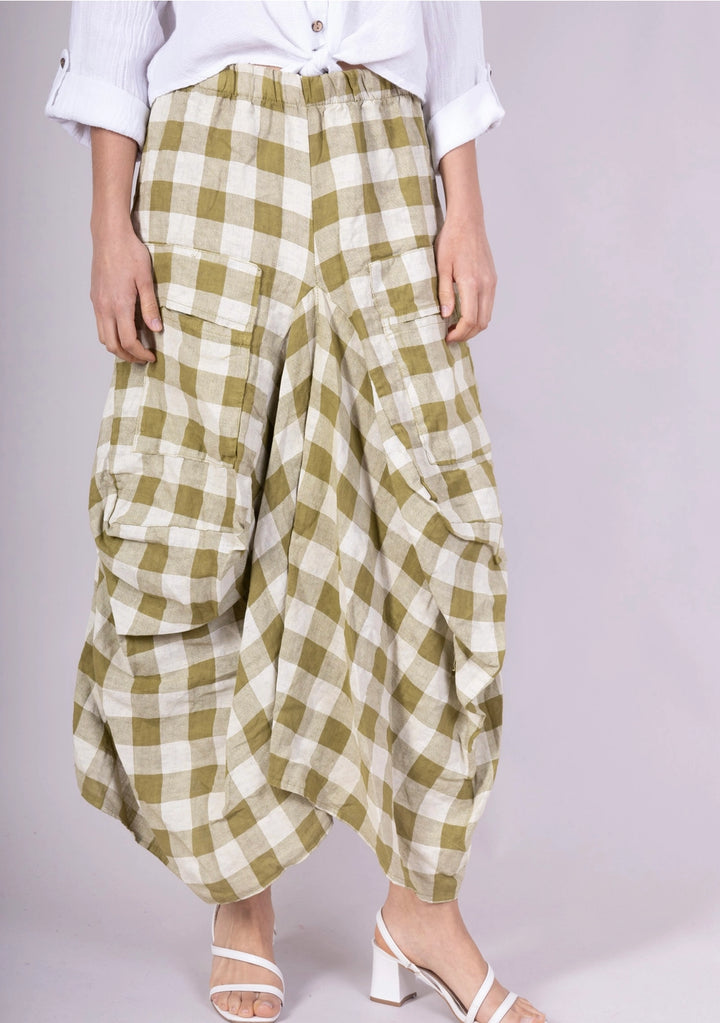 Linen Skirt With Pockets Gingham Check-Katze Boutique