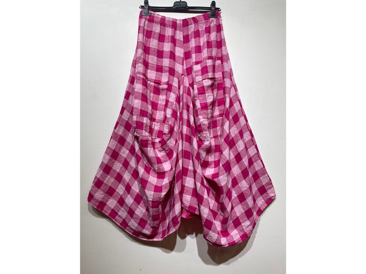 Linen Skirt With Pockets Gingham Check-Katze Boutique