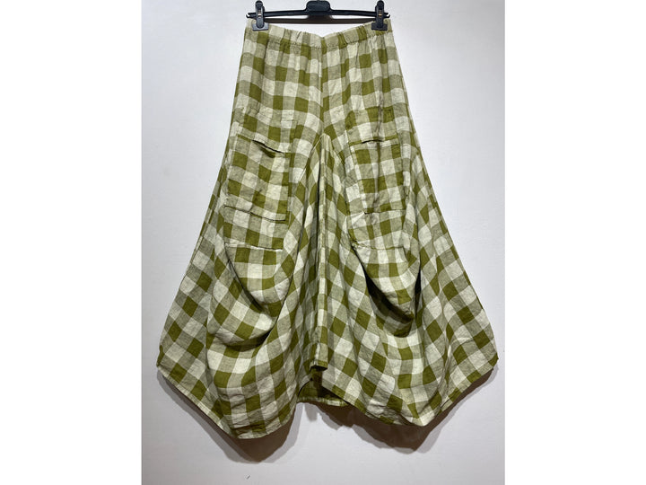 Linen Skirt With Pockets Gingham Check-Katze Boutique