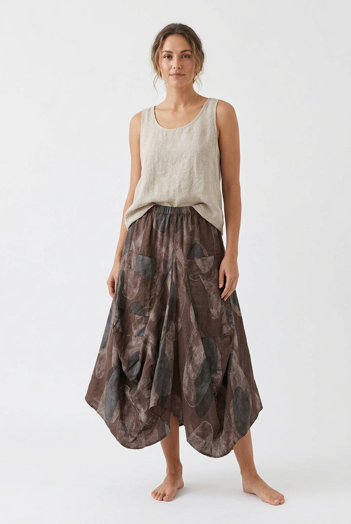Made In Italy Linen Skirt With Pockets Round Print-Katze Boutique