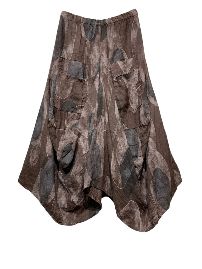 Made In Italy Linen Skirt With Pockets Round Print-Katze Boutique