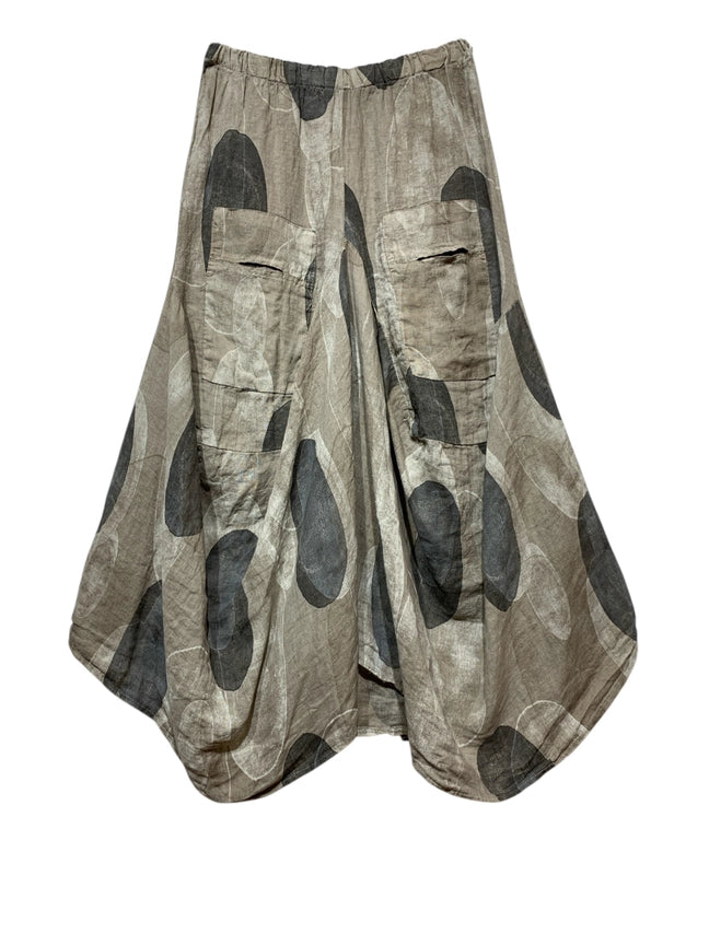 Made In Italy Linen Skirt With Pockets Round Print-Katze Boutique