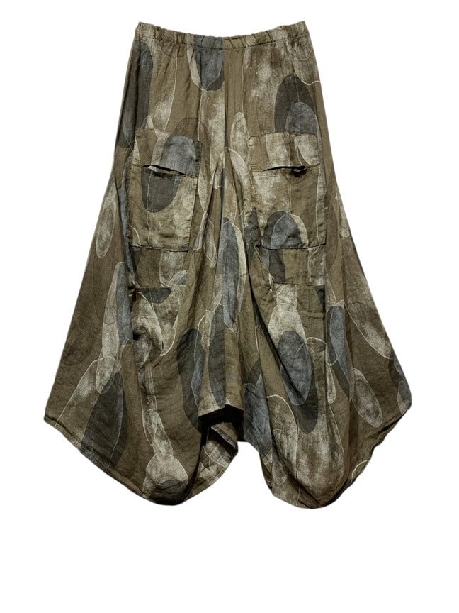 Made In Italy Linen Skirt With Pockets Round Print-Katze Boutique