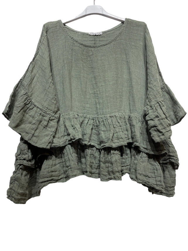 Italian Linen Crop Top | Made in Italy Ruffle Top | Katze Boutique