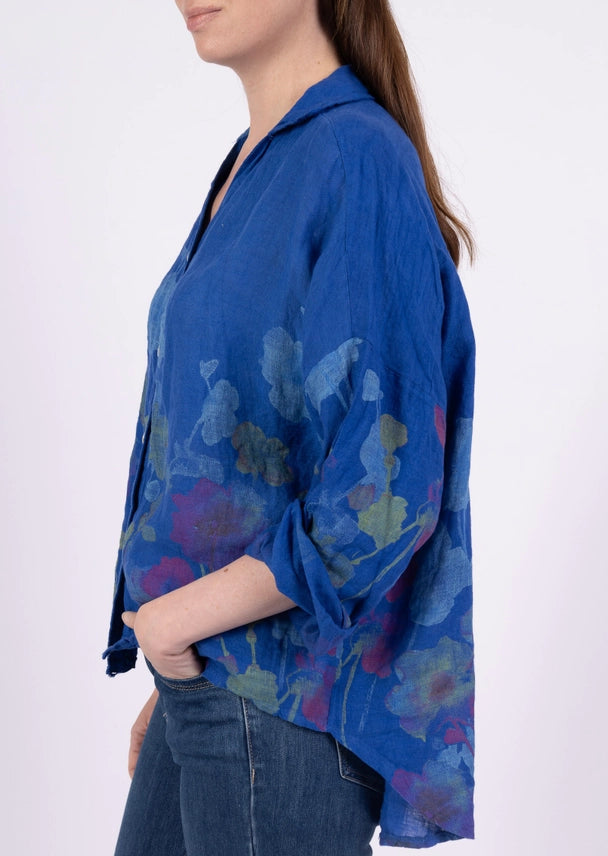 Hi-Low Floral Linen Blouse